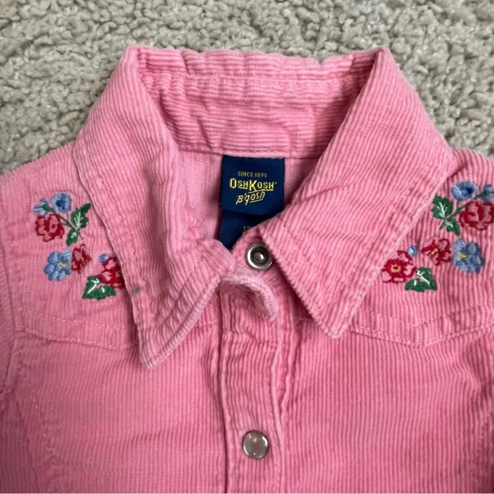 VINTAGE Baby Girl's OSHKOSH B'GOSH Pink CORDUROY Embroidered RUFFLE DRESS
